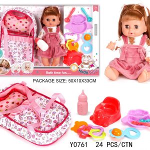 MUÑECA 14" C/FUNCION+ACCESORIO CUNA CAJA