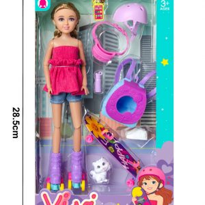 MUÑECA 9" C/ACCESORIOS PATINES CAJA