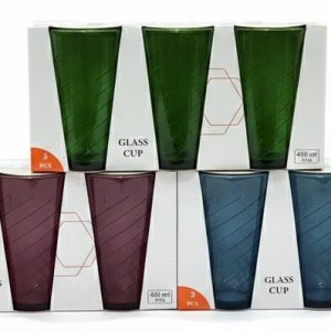 SET VASOS CRISTAL COLORES 450ML 3/1 8.5X14.5CM